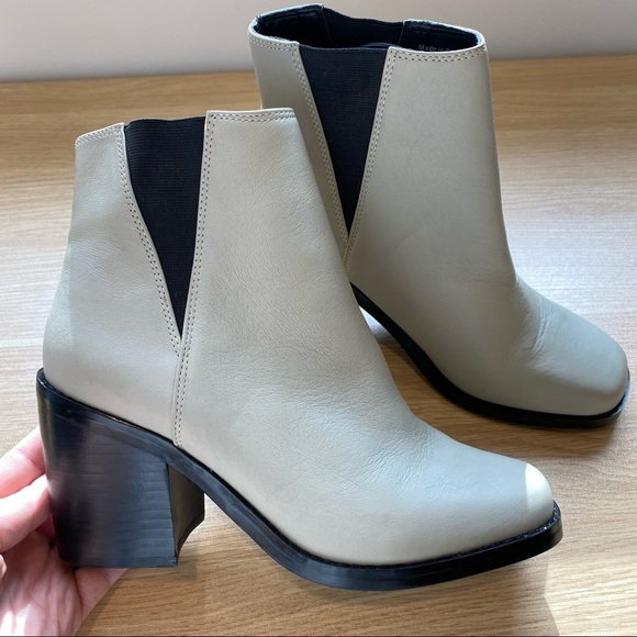 Shellys London Gray Leather Lovenia Chunky Square Toe Block Heel Chelsea… - Picture 4 of 8